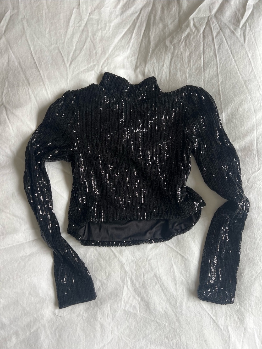 ZARA Black Sequin High Neck Crop
